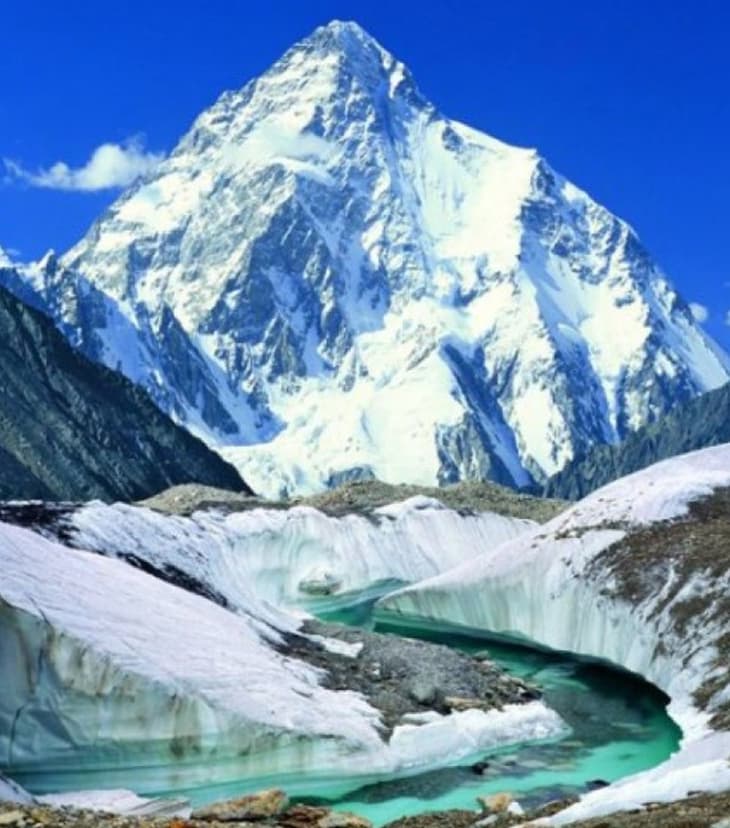 Dramatic snow-covered mountain peaks of the Karakoram, Himalayan, and Hindu Kush ranges in Gilgit-Baltistan, showcasing the world's highest concentration of towering summits