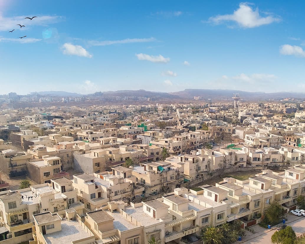Bird's eye view of completed residential houses in Bahria Enclave displaying the well-planned community layout and neighborhood structure