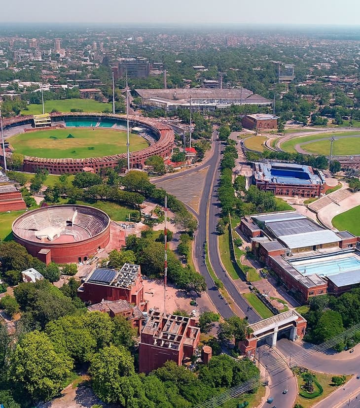 Aerial view of Gaddafi Stadium in Gulberg Lahore.