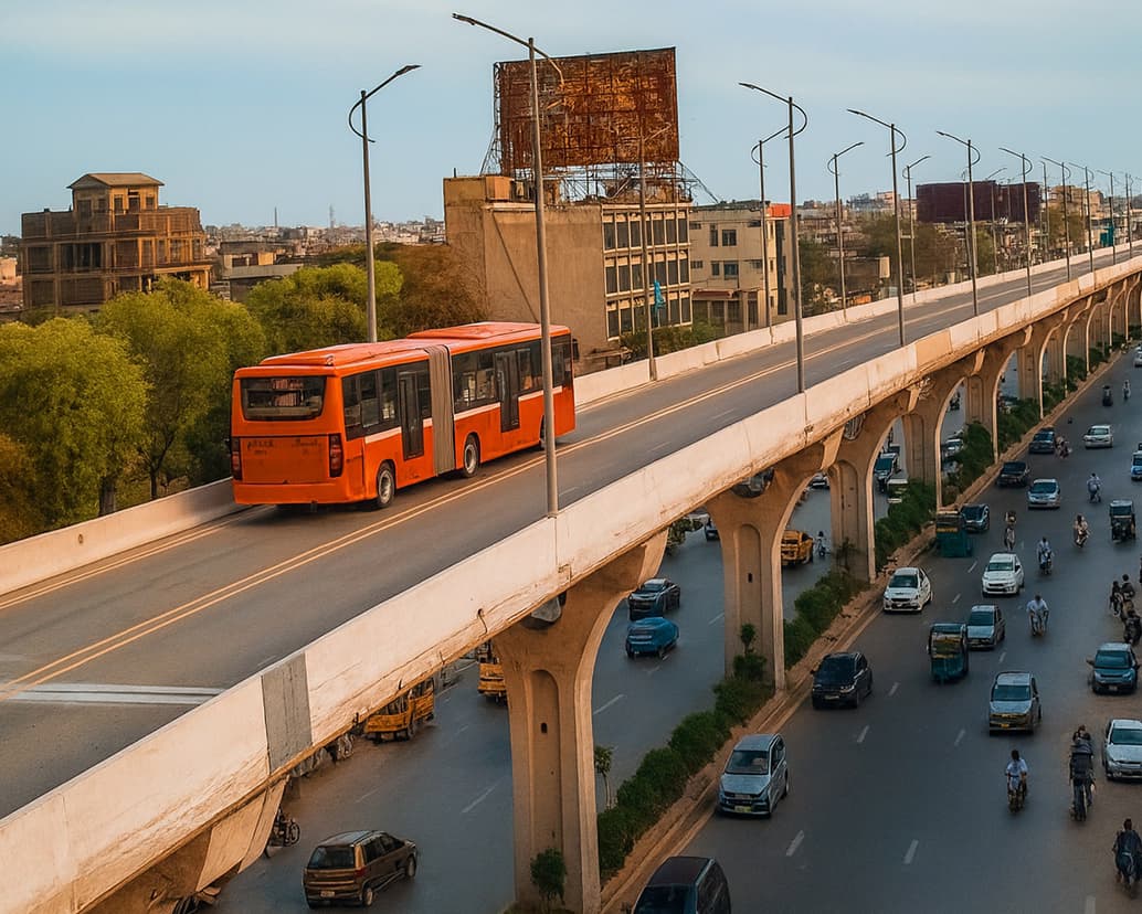 Rawalpindi Metro Bus on the route.