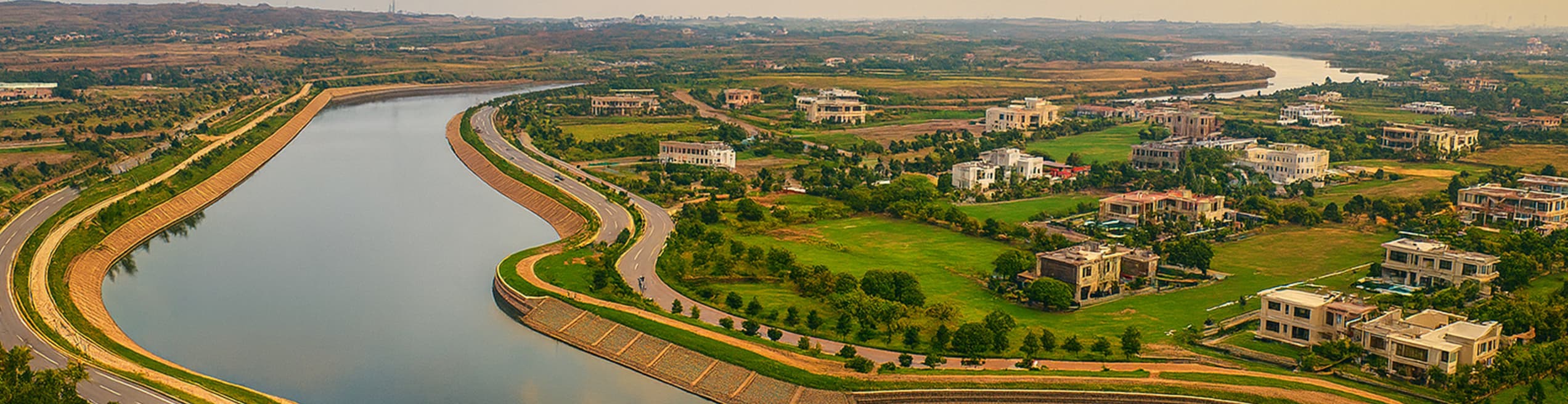Aerial View of Gulberg Greens Residential Area with Canal