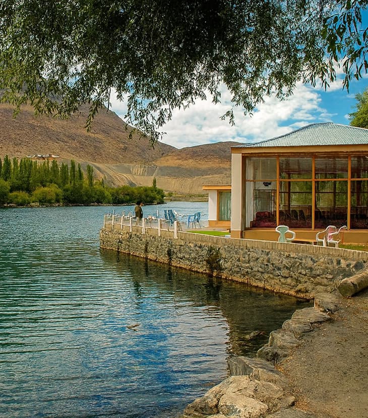 A beautiful resort in Sadpara Skardu, surrounded by mountains and natural scenery.
