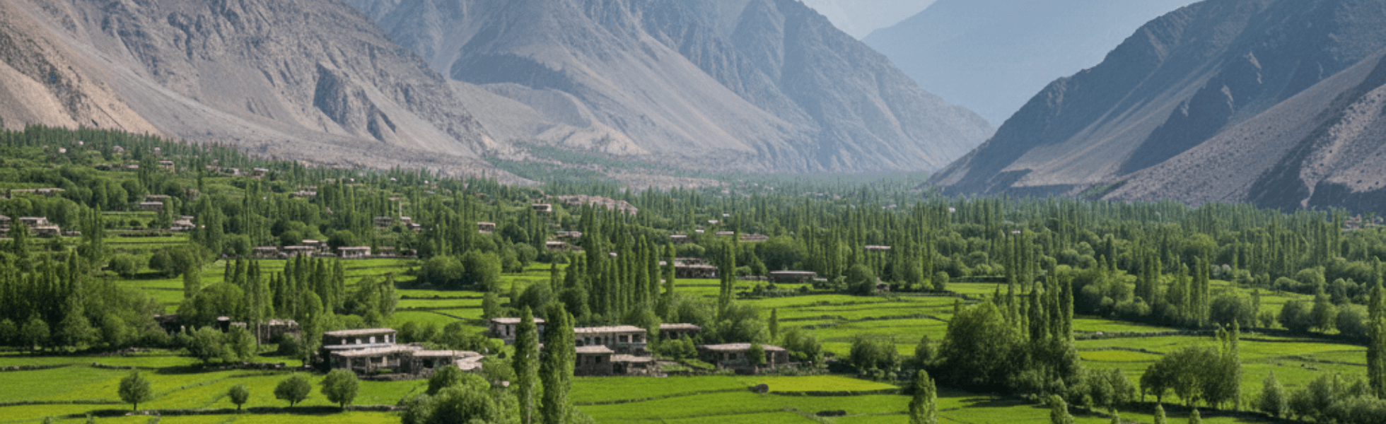 Ghulkin village in Upper Hunza, Gilgit-Baltistan, View of Ghulkin settlement with mountains in Hunza