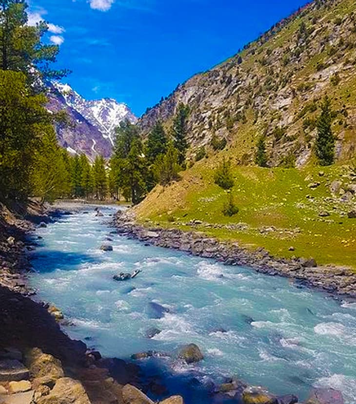 Aliabad river in Hunza valley, River flowing in Aliabad Hunza Pakistan