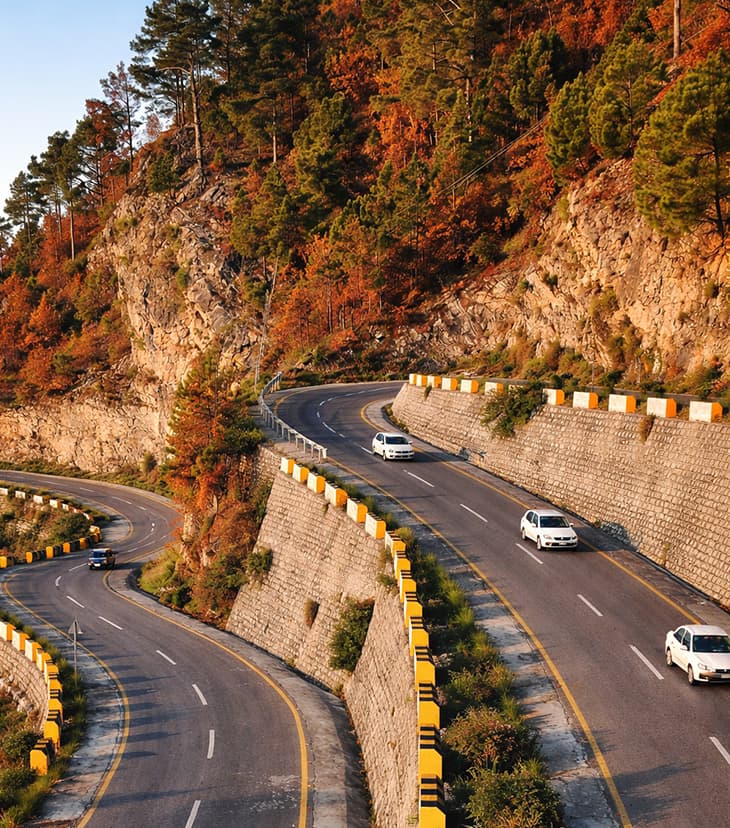 Murree motorway surrounded by hills, scenic highway drive to Murree