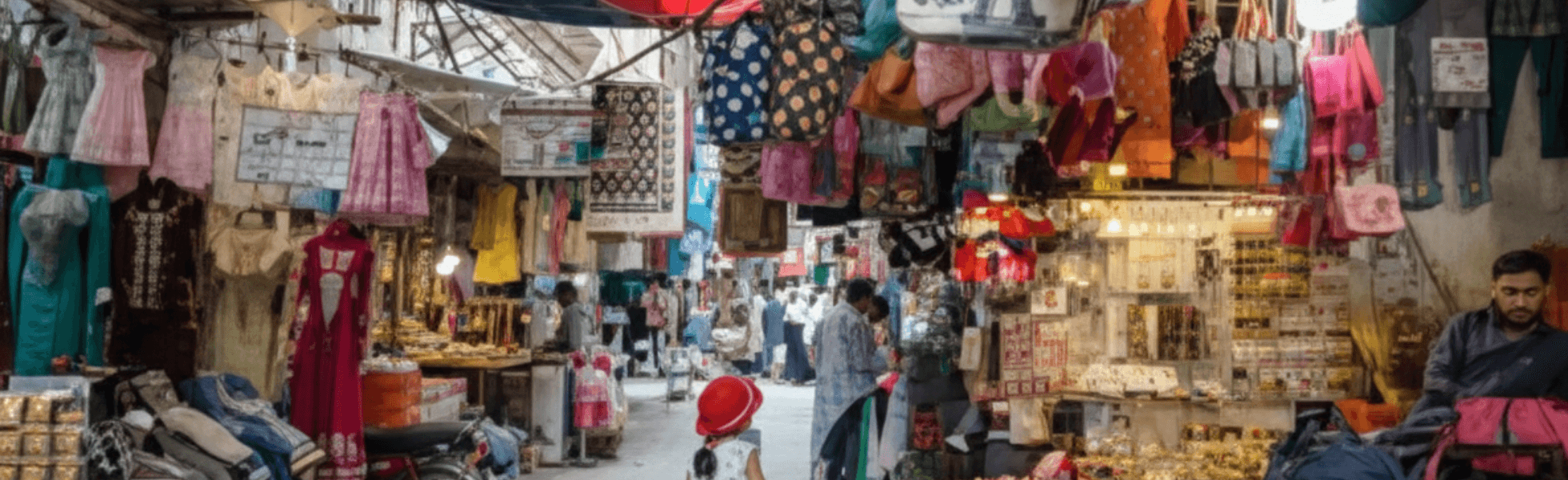 Wide banner view of Board Bazar Peshawar computer market with laptops, parts, and repair counters, Board Bazar Peshawar books and electronics lane showing cheap electronics in Peshawar