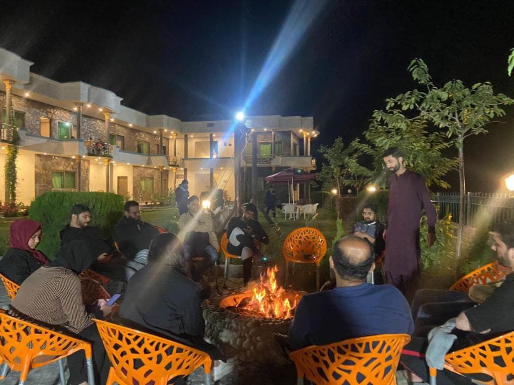 Open air dining terrace with mountain views in Skardu, Outdoor dining experience at Hotel Blangsa Indus View